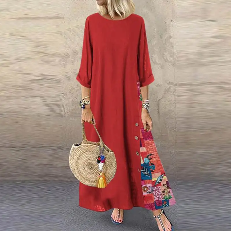 ZANZEA, женское платье, осень-лето, vestidos, длинное, макси платье, цветочный принт, туника, уличная, на пуговицах, повседневное, размера плюс, сарафан