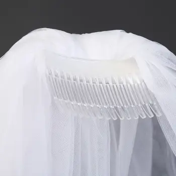 

Double Layer Womens Knee Length Wedding Veil 2 Tier Simple Plain Solid Color Covered Face Soft Tulle Drape Bridal Veil With Comb
