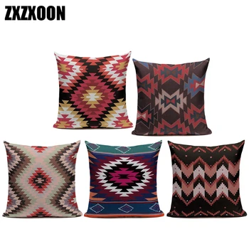 

Decorative Throw Pillows Case Cotton Linen Turkish Ethnic Kilim Dark Red Geometric Sofa Cushion Cover Living Room Decoration