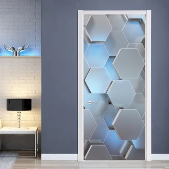 

Modern 3D Stereo Geometric Door Mural PVC Self-Adhesive Waterproof Wall Sticker Living Room Creative Decor Door Stickers Poster