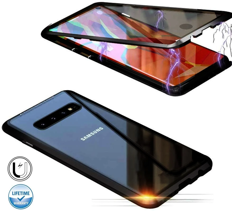 Case For S10 Plus Phone Full Body Protection Samsung Galaxy Magnetic Adsorption Metal Tempered Glass Transparent |