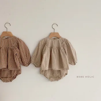 

Korean Children's Clothing 2020 Infant Autumn Plaid Set Newborn Baby out Two-Piece Set