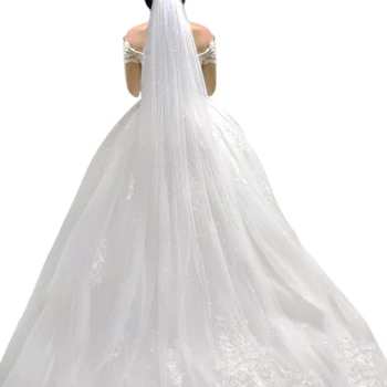 

White Bridal Veil with Comb One Layer Cathedral Royal Pearl Wedding Veil