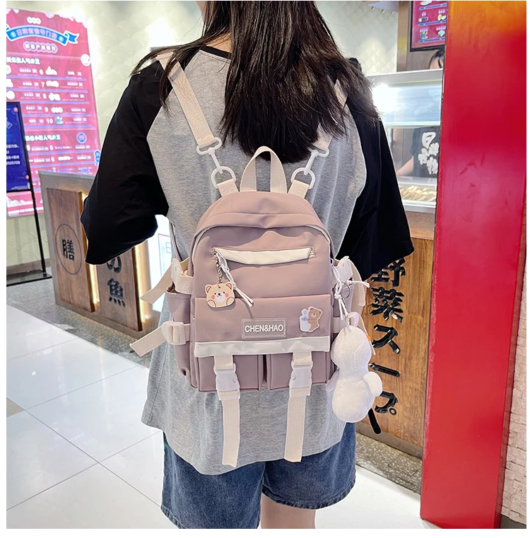 New Mini Contrast Color Girl Backpack Japanese Harajuku Style Kawaii Ladies Nylon Backpack Cute Schoolgirl Small Schoolbag Stylish Backpacks best of sale 