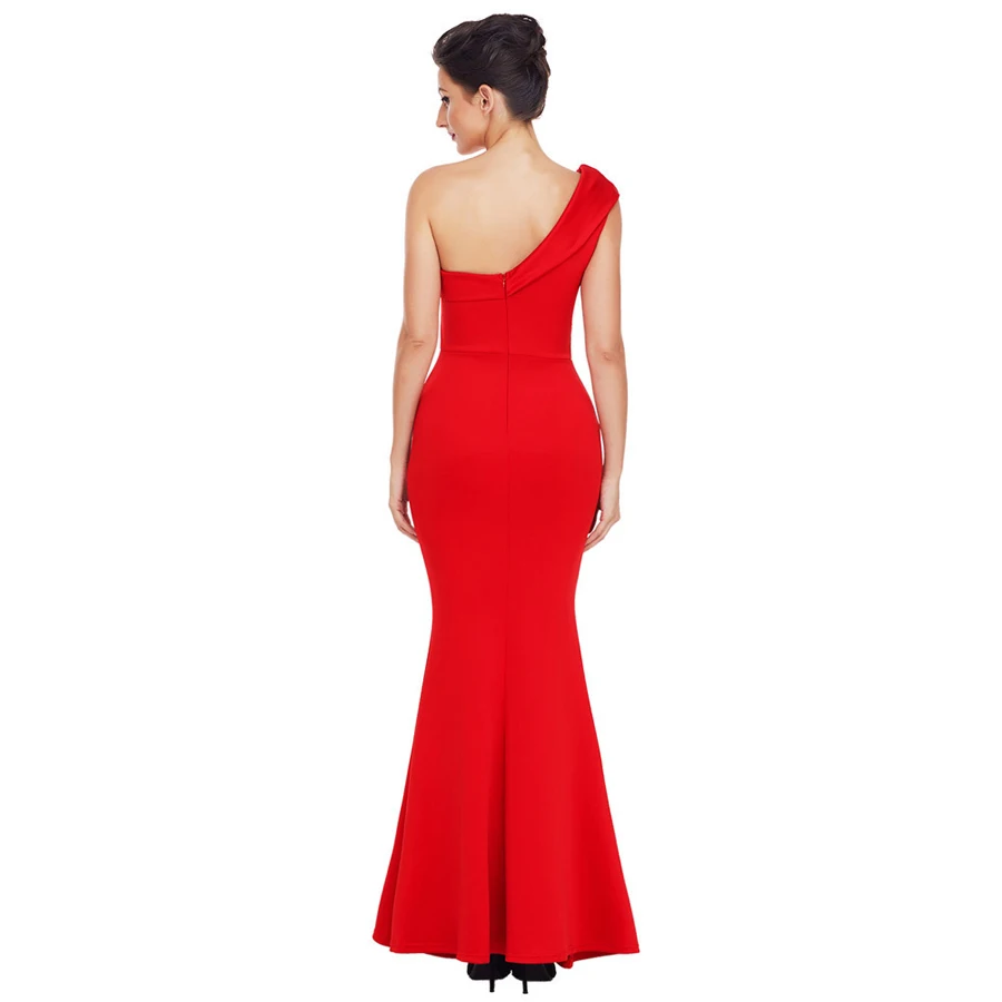 Одно плечо Русалка Вечерние платья шифон Robe De Soiree Новинка Красного размера плюс женские вечерние платья элегантные вечерние платья T045