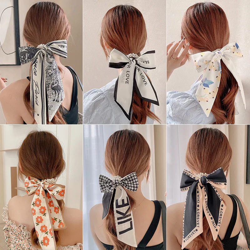 Girl Imitation Pearl Streamer Hair Rope Silk Scarf Headband New Simple Bow  Headdress Hair Tie for Women Fashion Hair Accessories - AliExpress