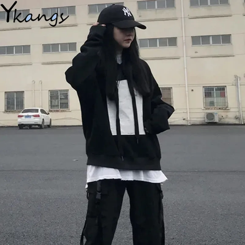 

Goth Print Graphic Y2k Sweatshirt Women Vintage Baggy Thickening Long Sleeve Hoodies Streetwear Cartoon Harajuku Pullover Female