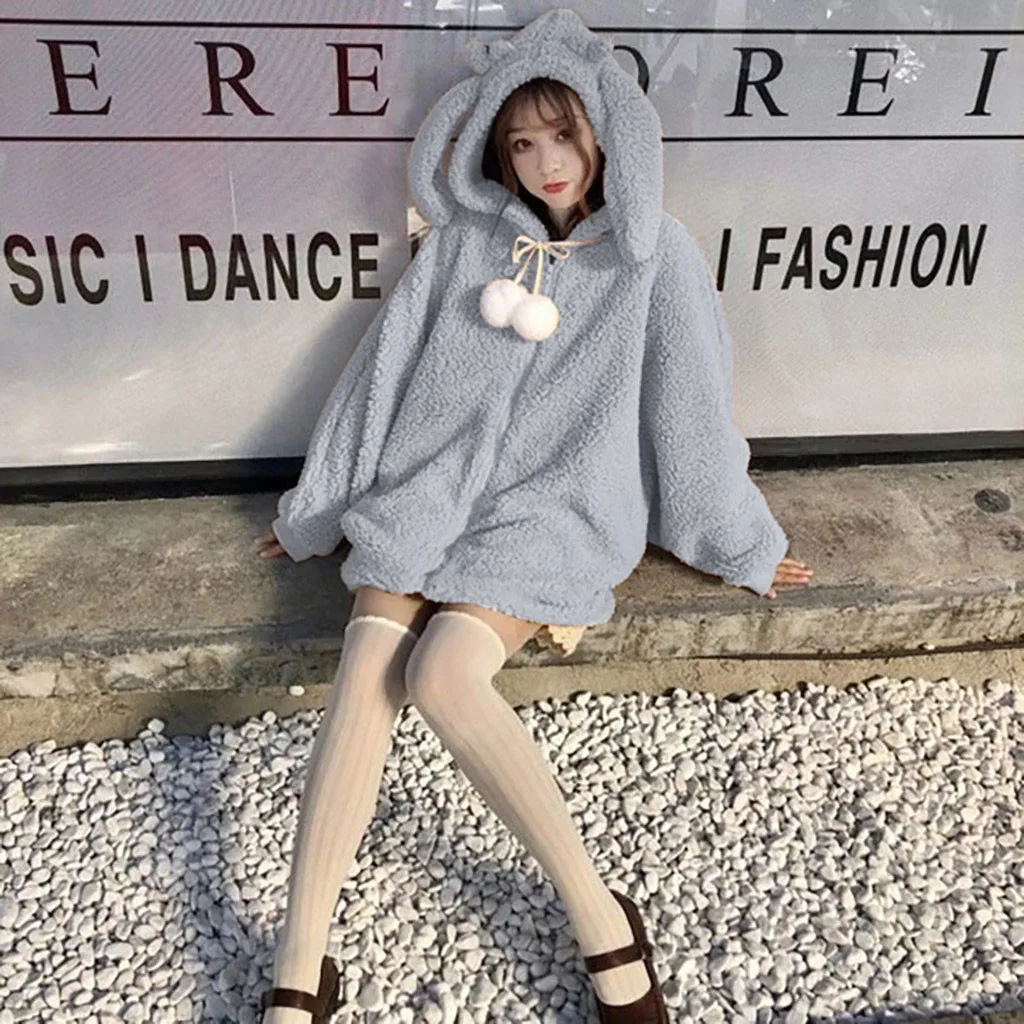 JAYCOSIN Women's Winter Jacket Solid Color Hooded Rabbit Ear Cute Jacket Loose Casual Fashion Coat Autumn Winter Hot Sale