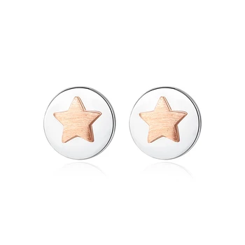 

S925 Sterling Silver Simple round Cute Star Women's Ear Studs