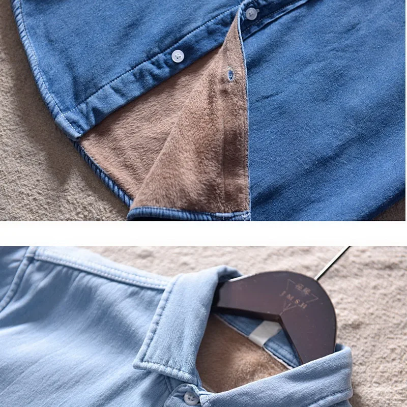 Plus velvet warm winter denim men shirt brand cotton shirts for men long sleeve thickness denim shirt mens fashion chemise