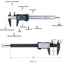 Измерительный инструмент, пластиковый ЖК-цифровой Электронный штангенциркуль из углеродного волокна, штангенциркуль, микрометр, цифровой штангенциркуль