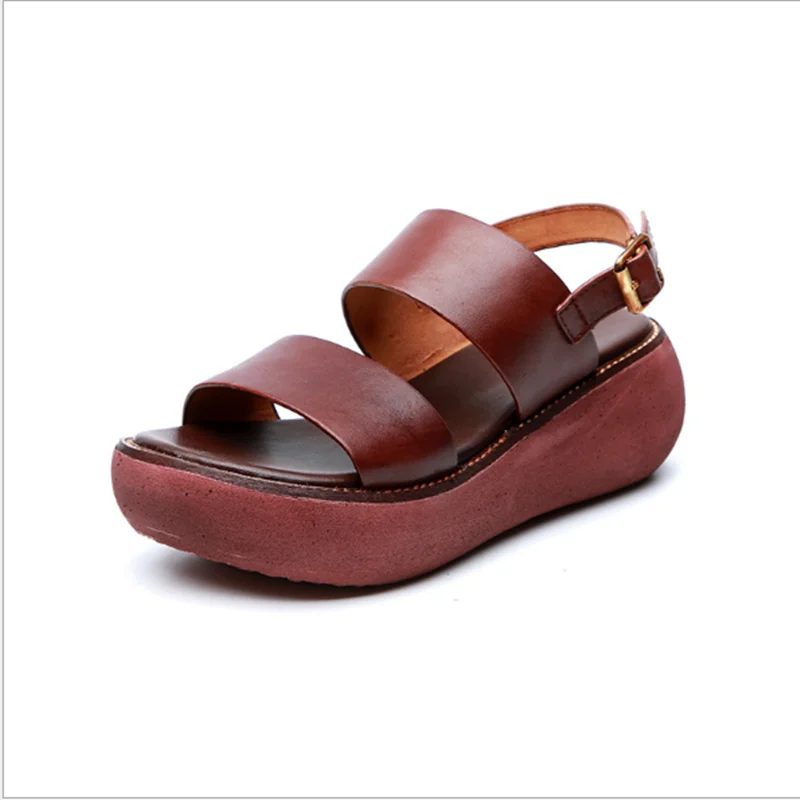 Casual sandals Кожаные сандалии с первым слоем; повседневные сандалии ручной работы; Новинка года; женские тонкие туфли в стиле ретро; летние сандалии с круглым носком; Размеры 35-40 - Цвет: Casual sandals
