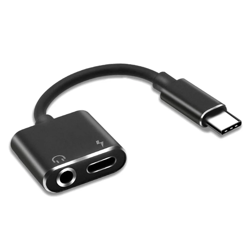Black Аудио 3,5 мм разъем Aux 2 в 1 type-C адаптер для наушников Зарядка для Android - Color: Black