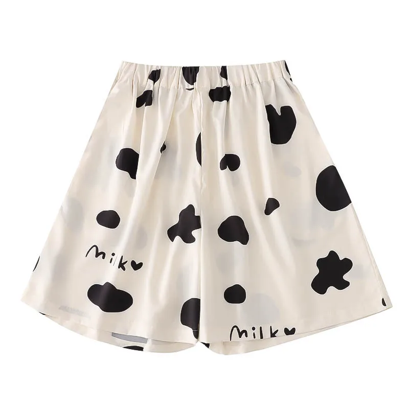 Шорты женские шифоновые с принтом молочной коровы и эластичным поясом
