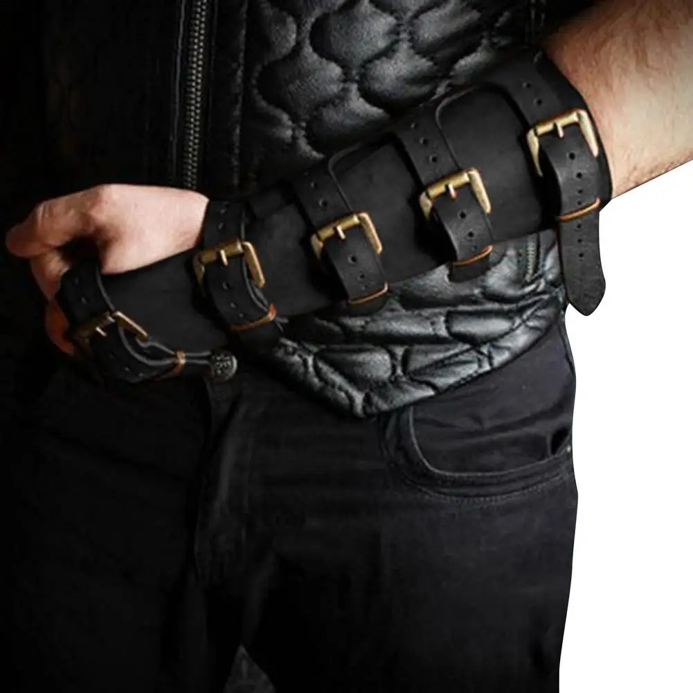 Black/Brown Hand Brace Leather Carpal Tunnel Wrist Brace Steampunk Gloves Renaissance Costume Assecories For Man