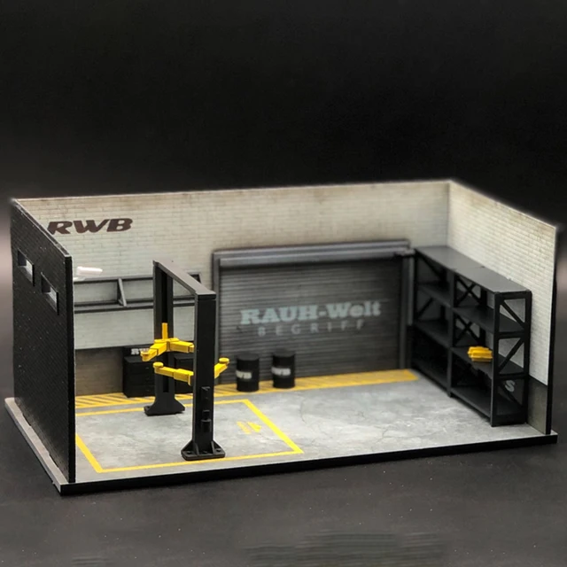 1:64 Scale Garage Car Model Parking Garage Repair Scene Workshop Lift Elevator for Vehicle Simulation Accessories Background 4