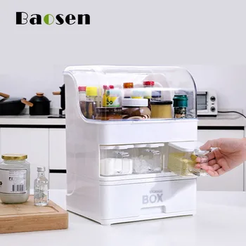 

Baosen Multifunctional Kitchen Storage Box Spice Box Transparent Dustproof Flip Cover Convenient Storage Box