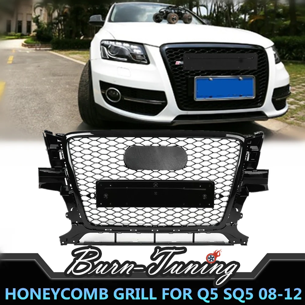 

Honeycomb Style ABS Grill For Audi Q5 SQ5 RSQ5 08-12 Mesh Front Bumper Racing Grills Car Styling Part With European Plate Holder