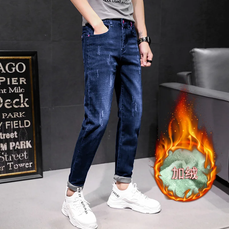 DG-2086 blue POVOTE мужские плисовые джинсы мужские трендовые тонкие длинные брюки осень и зима новые корейские эластичные мужские брюки тренд - Цвет: DG-2086 blue