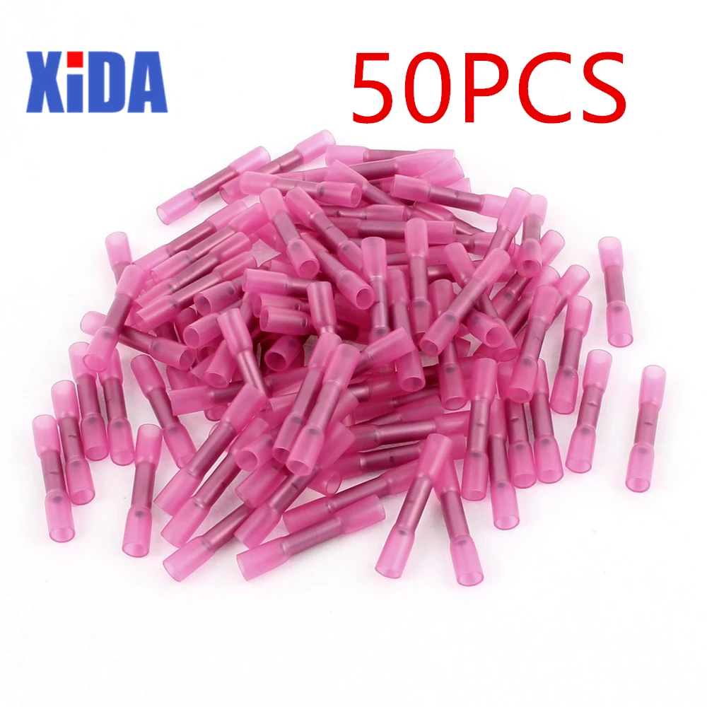 50 шт. Красный 22 18 AWG 0 5 1 мм термоусадочный стыковый кабель обжимной разъем для
