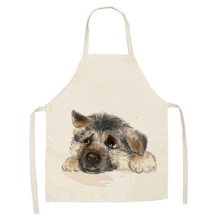 1Pcs Kitchen Apron Cute Dog Printed Sleeveless Cotton Linen Aprons for Men Women Home Cleaning Tools 55*68cm