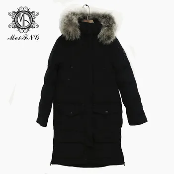 

2019 Hot Fashion Waterproof Winter Long Down Jacket Star Same High Quality Real Raccoon Fur Collar Warm Mr & Mrs Coat S-3XL