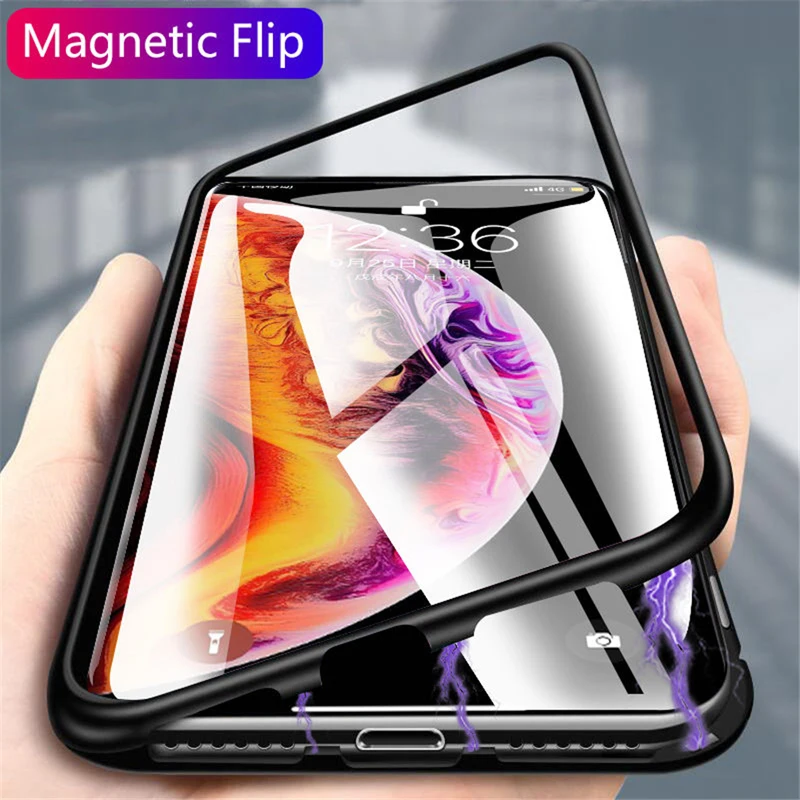 

Metal Magnetic Adsorption Glass Case For iphone XR X XS 7 8 Plus 6 6S 11 Pro Max Phone Case For iphone 11 Case Cover Capa Coque