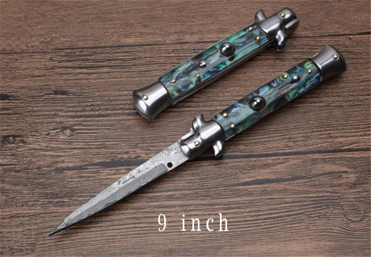 9 inch D MK 11 дюймов быстрый складной нож дамасская сталь лезвие акриловая рукоятка карманный нож Кемпинг Охота выживания CS коготь EDC инструмент ganzo cs go - Цвет: 9 inch D