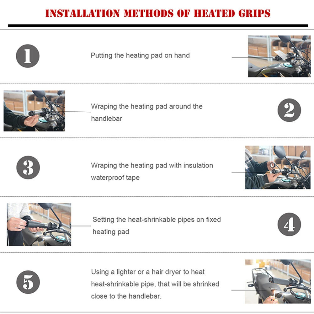 Inserts With Tape 10W 12V Handle Pads Motorcycle Heated Grips Winter Durable Switch Universal Accessories Warm Cover