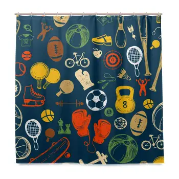 

Shower Curtain, Sport Sketch Hand Drawn Customized Bathroom Shower Curtain Set with Hooks, W72 xH84