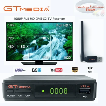 

FTA DVB-S2 Satellite TV Receiver Gtmedia V7S HD 1080P with USB WIFI support YouTube 1 Year Cccam cline free from Freesat v