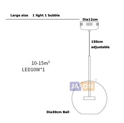 L size 1light 1 ball LED Постмодерн Нордик Железные Стеклянные Пузыри Дизайнерские Светодиодные Лампы.Светодиодные Светильники Люстры Подвесные.Светильники Подвесные Светильники.Подвесной Светильник.Освещение Для Столовой,Фойе и Спальни - Цвет корпуса: L size 1light 1 ball