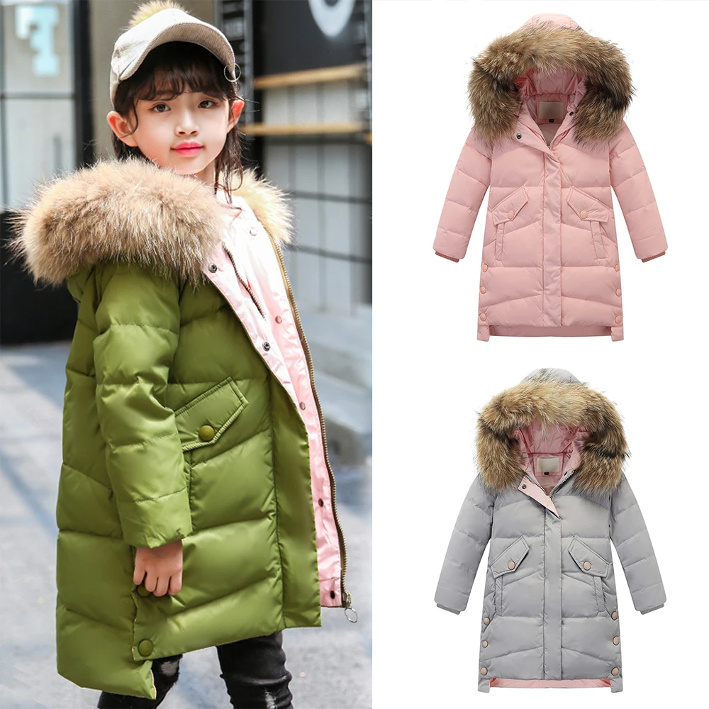 

New Girl Winter Cotton-padded Jacket Children's Faux Fur Coat Kids Outerwear Warm Parka Down Hooded Jackets Baby Girls Clothing