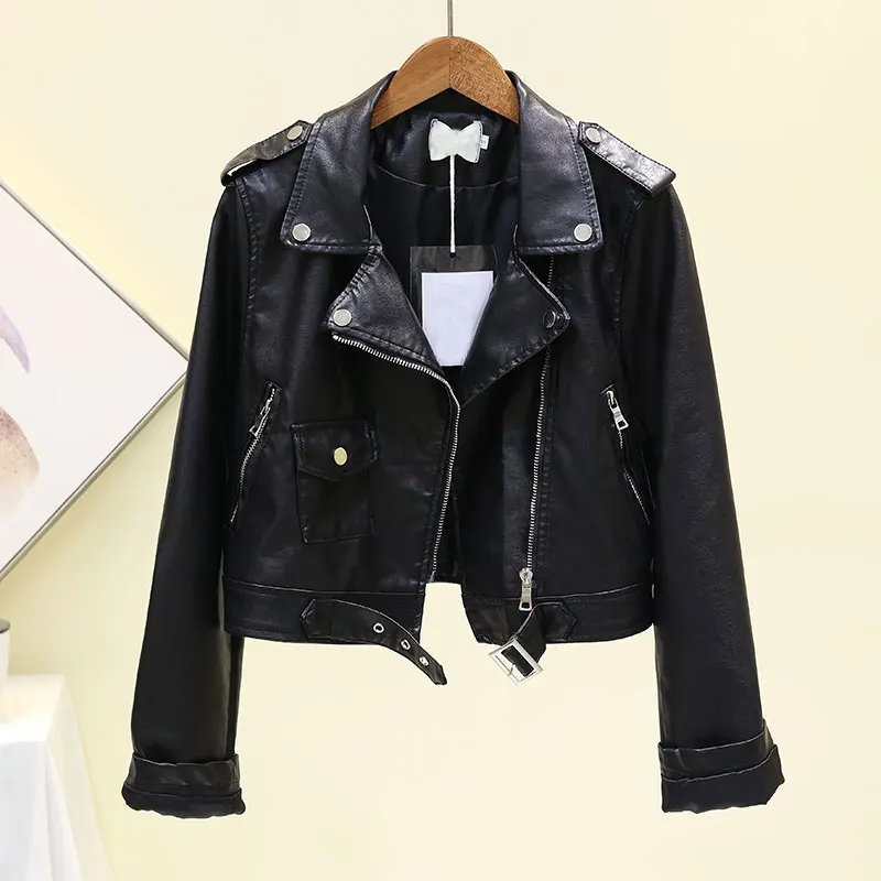 Chaquetas Mujer куртка из искусственной кожи женское пальто классное винтажное пальто с длинными рукавами Свободная Женская куртка-бомбер мотоциклетное пальто укороченные топы Streetwaer