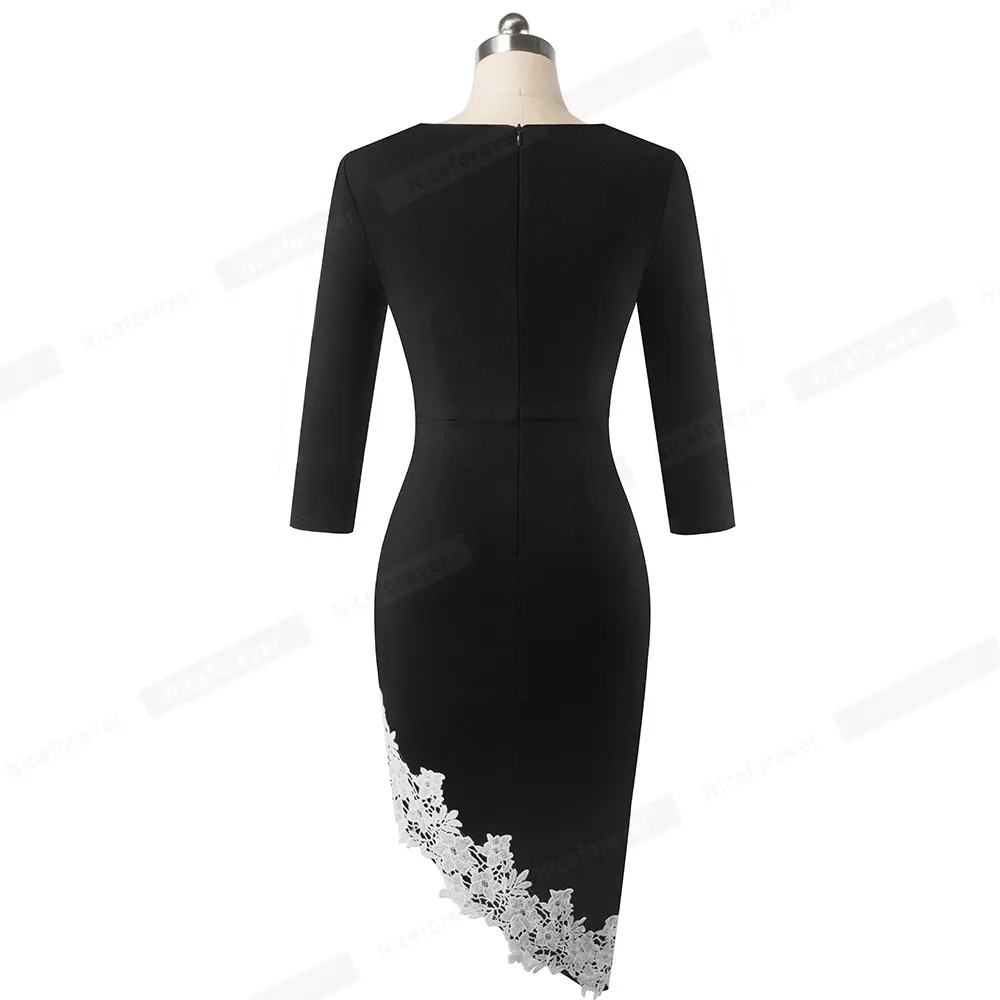 Skup Ładny na zawsze elegancka biała koronka patchwork biuro niesymetryczne vestidos biznes impreza zimowa Bodycon kobiety sukienka B561