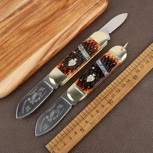 Cuchillo plegable táctico de colección, cuchillo utilitario, cuchillo de  bolsillo grabado de ciervo - AliExpress