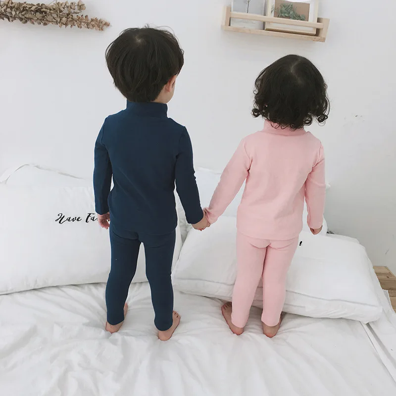 Fall and Winter New Ground Long Sleeve Medium and High Neck Suit for Children's Pajamas for Boys and Girls