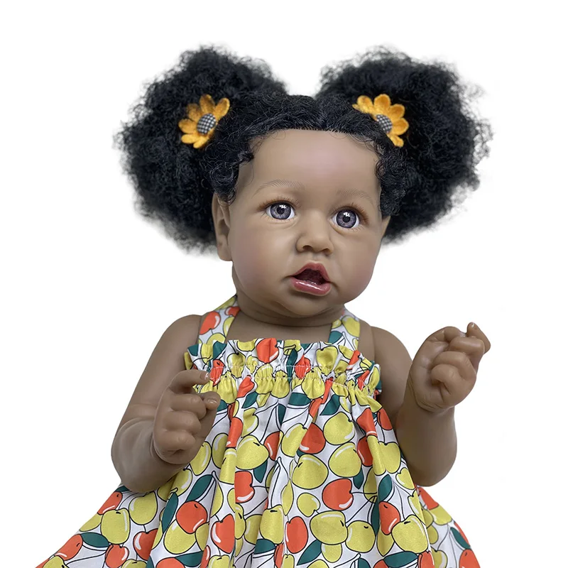 

55CM African Black Bebe Reborn Doll Newborn Toy Soft Vinyl Full Silicone Boneca Renascida for Children