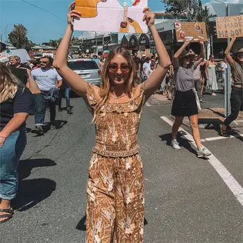 

Hippie Floral Printed Two Pieces Set 2019 Summer Lady Off Shoulder Elastic Slim Tops Wide Leg Pants Boho Women Two Piece Outfits