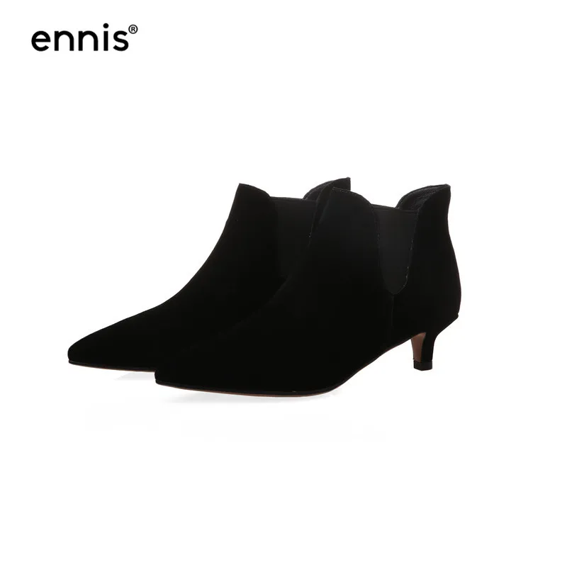 Black Plush Inside ENNIS/брендовые модные замшевые ботинки; женские ботильоны с острым носком; Женская Осенняя обувь на тонком каблуке; кожаные зимние женские ботинки; A9320 - Цвет: Black Plush Inside