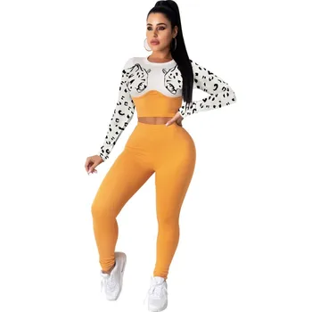 

Cheetah Print Patchwork 2 Piece Sets Women Full Sleeve Crop Tops And Skinny Pants Suit Autumn Fashion High Elastic Tracksuit Set