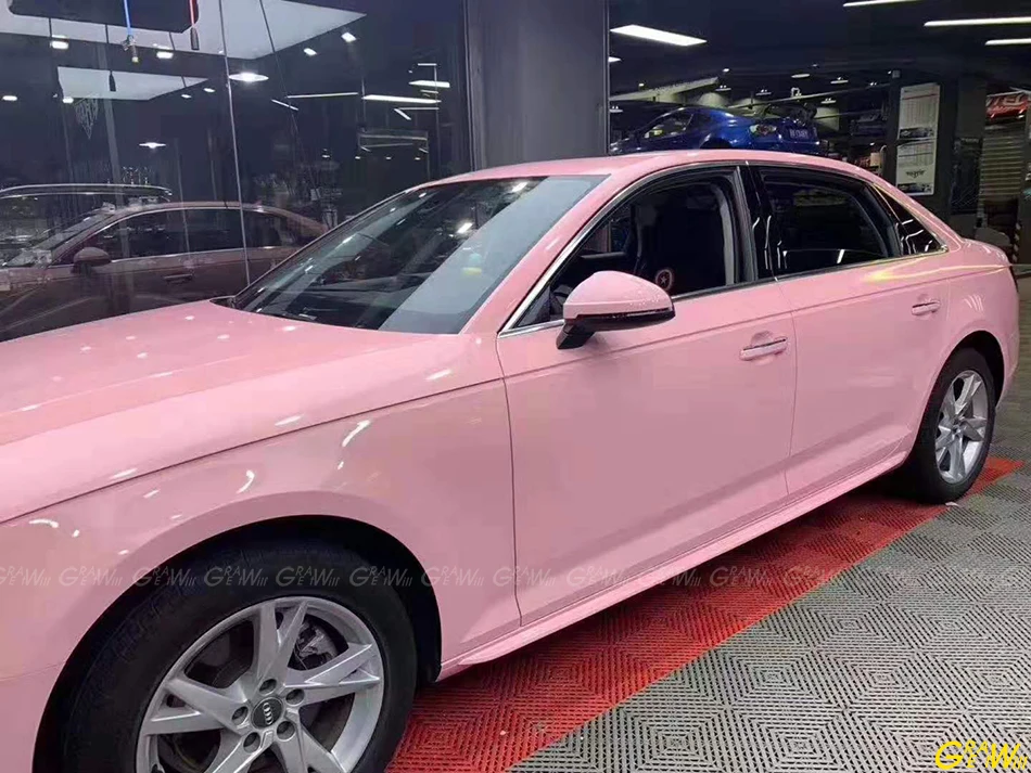 High-end Glossy Rouge Pink Vinyl Wrap Film With Air Bubble Free Rouge Pink Gloss Car Wrapping Sticker 1.52*18M/Roll