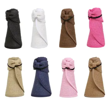 

Women Summer Foldable Open Top Straw Sun Hat Bowknot Back Adjustable Breathable UV-Protection Wide Brim Beach Visor Cap 8 Colors