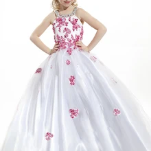 Розовые Длинные Пышные Платья с кружевной аппликацией для детей; vestido de daminha de органза; Платья с цветочным узором для маленьких девочек на свадьбу; вечерние платья; коллекция года