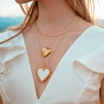 

2020 New Red White Black Enamel Star Pattern Gold Coin Necklace For Women Ladies Heart Pendant Necklaces Jewelry Accessories