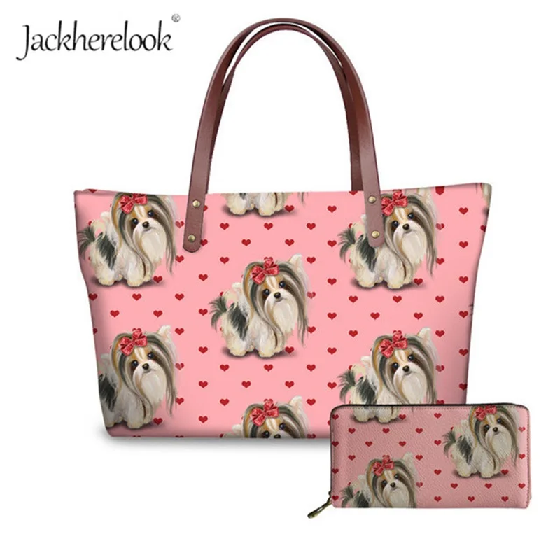 

Jackherelook Bone Paw and Yorkie Print Hangbag and Wallet for Female Fashion Shoulder Bags Purse set Girls Autumn Tote and Purse