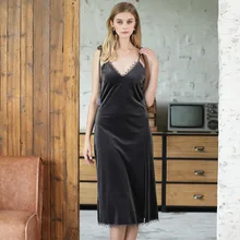 YAOTING/женская ночная рубашка с бархатным ремешком, модная роскошная женская сексуальная пижама с открытой спиной, зимняя кружевная домашняя одежда