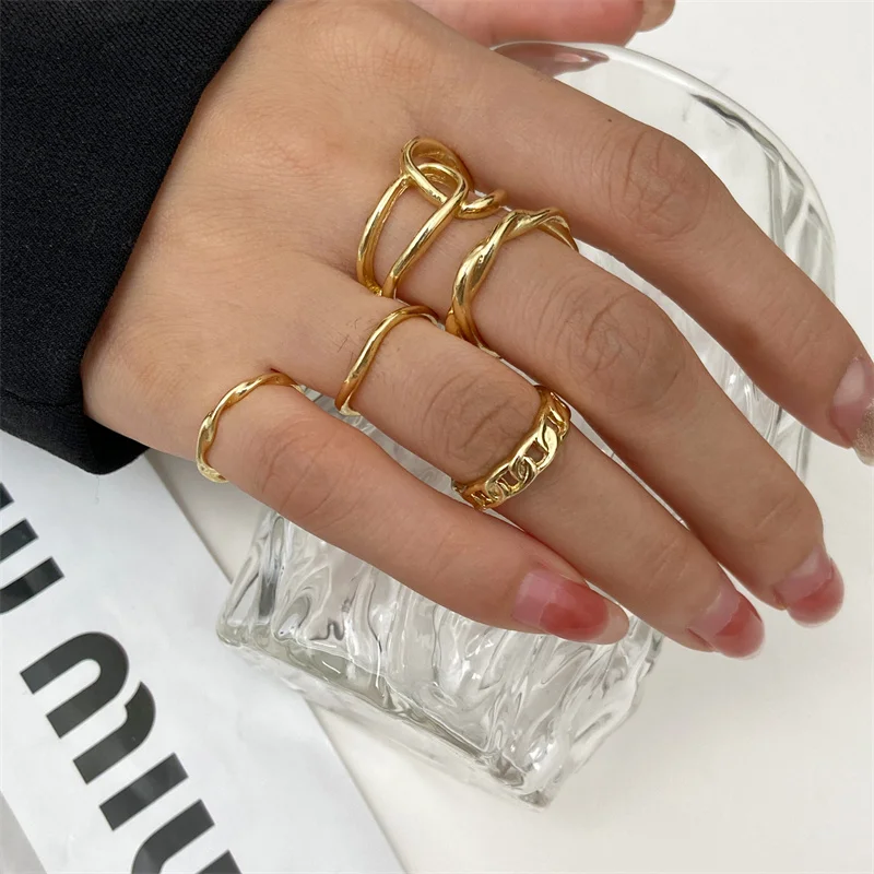 Punk Ring Set Black Sliver Color Simplicity Hip Pop Women Vintage Spiral Chunky Knuckle Joint Fashion Jewelry