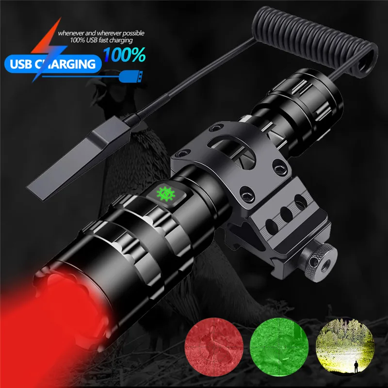 

Hunting Tactical Flashlight Red Green White High Lumen L2 LED Light 5 Modes Professional Super Bright Torch FlashLamp Shooting