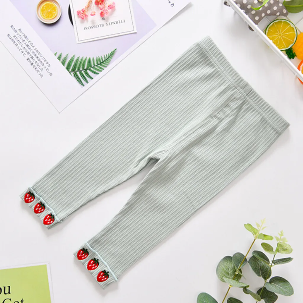 Mint Green Детская одежда, леггинсы для девочек, хлопковые Мягкие штаны с принтом клубники, брюки, леггинсы, одежда, весенне-осенние детские штаны, W1217 - Цвет: Mint Green
